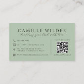 QR-Code Haar- und Make-up Sage Grün Visitenkarte (Rückseite)