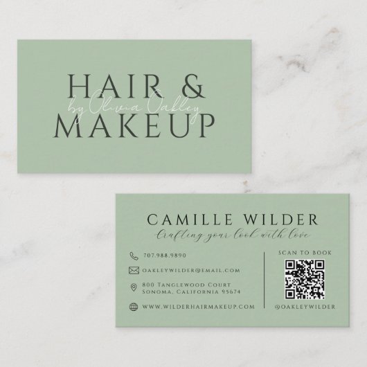 QR-Code Haar- und Make-up Sage Grün Visitenkarte (Vorne/Hinten)