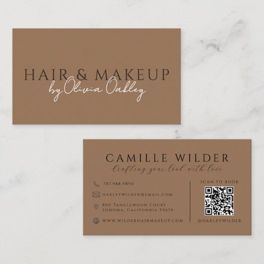 QR-Code Haar und Make-up Sark Terrakotta Visitenkarte (Vorne/Hinten)
