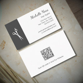 QR Code Haare Stylist Einfache Scheren Grau Weiß Visitenkarte