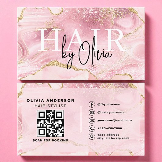 QR Code Haare Stylist Modern Agate Marble Visitenkarte