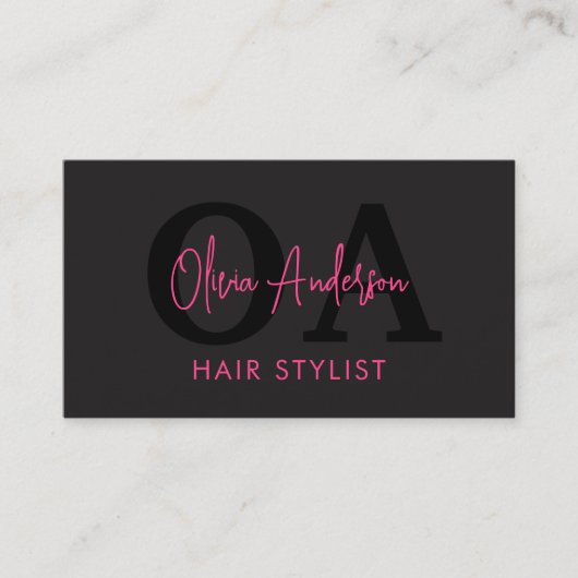 QR Code Haare Stylist Monogramm Moderne Typografie Visitenkarte (Vorderseite)