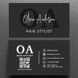 QR Code Haare Stylist Monogramm Moderne Typografie Visitenkarte