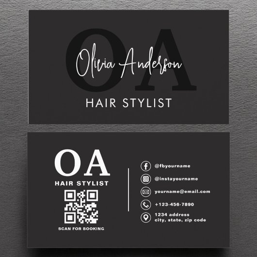 QR Code Haare Stylist Monogramm Moderne Typografie Visitenkarte
