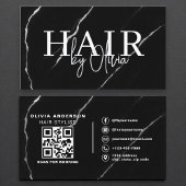 QR Code Haare Stylist Silver Black Marble Visitenkarte