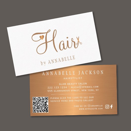 QR CODE Haarsalon Gold Glam Metallischer Haarstyli Visitenkarte