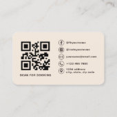 QR Code Hair Stylist Beige Neutral Typography Visitenkarte (Rückseite)