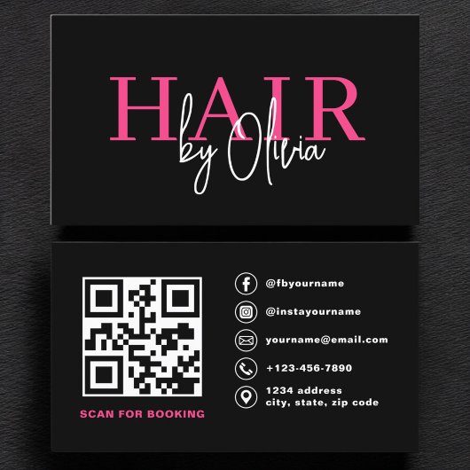 QR Code Hair Stylist Moderne Typografie Visitenkarte