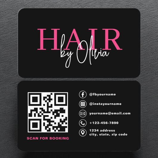 QR Code Hair Stylist Moderne Typografie Visitenkarte