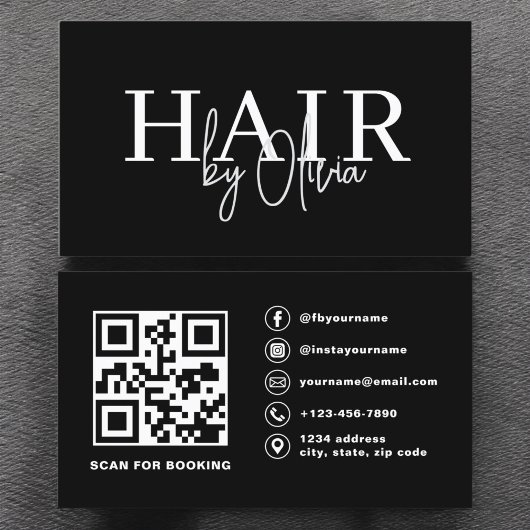 QR Code Hair Stylist Moderne Typografie Visitenkarte
