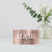 QR Code Hair Stylist Rose Gold Imitats Metallisch Visitenkarte (Stehend Vorderseite)