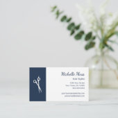 QR-Code Hair Stylist Simple Scissors Navy Blue Visitenkarte (Stehend Vorderseite)