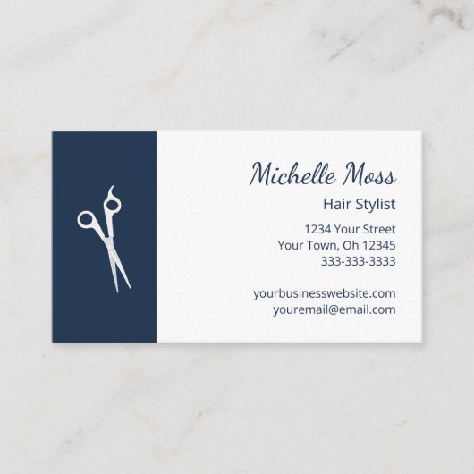 QR-Code Hair Stylist Simple Scissors Navy Blue Visitenkarte (Vorderseite)