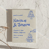 QR Code Hand Drawn Blue Cake Bows Unique Wedding  Einladung