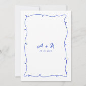 QR Code Hand Drawn Bright Blue Monogram Wedding Einladung (Rückseite)