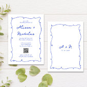 QR Code Hand Drawn Bright Blue Monogram Wedding Einladung