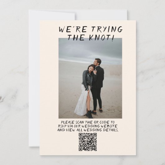 QR Code Hand Drawn Champagne Quirky Foto Hochzeit Einladung (Rückseite)