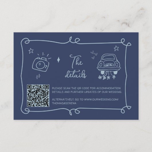 QR Code Hand Drawn Doodle Modernes Skribble Blau Begleitkarte (Vorderseite)