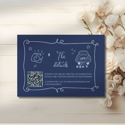 QR Code Hand Drawn Doodle Modernes Skribble Blau Begleitkarte