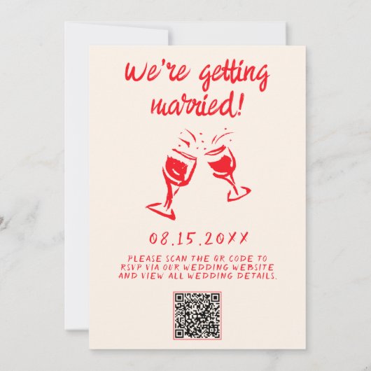 QR Code Hand Drawn Red Quirky Cake Wedding Einladung (Rückseite)
