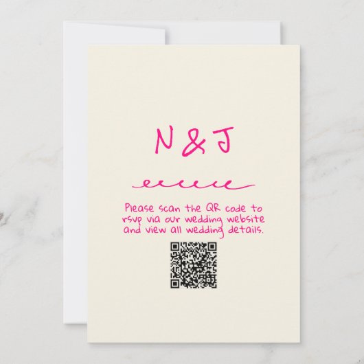 QR Code Hand Drawn Vivid Pink Retro Funky Wedding Einladung (Rückseite)