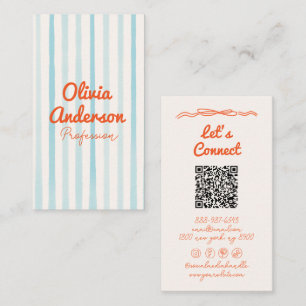 QR Code Hand Drawn WritBlue Orange Whimsy Boho Visitenkarte