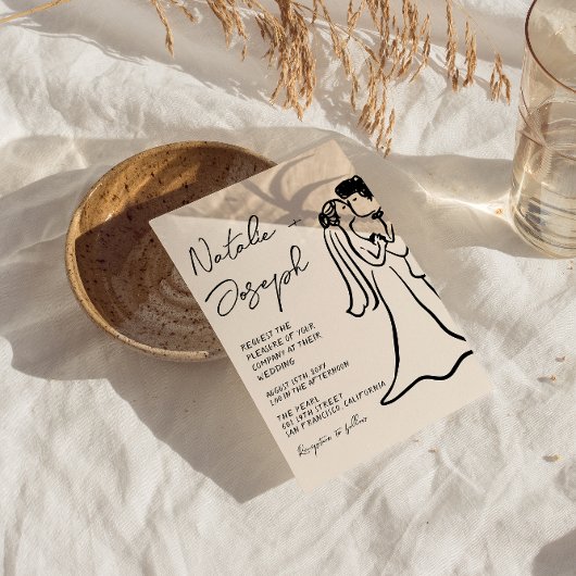 QR Code Hand Drawn Written Couple Quirky Wedding Einladung