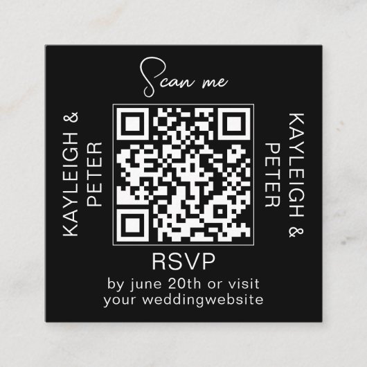 QR Code Hand Schriftart Hochzeit RSVP Karte (Vorderseite)