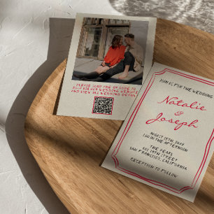 QR-Code Handgeschrieben Whimsical Retro-Foto-Hochz Einladung