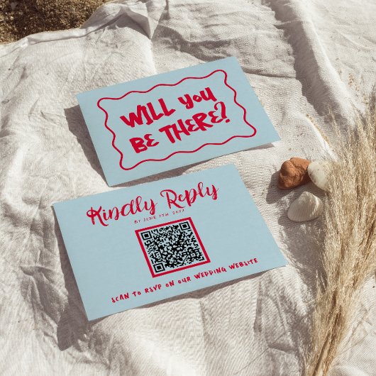 QR Code Handgeschriebene farbenfrohe Retro-Bright- RSVP Karte