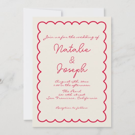 QR Code Handgeschriebene farbenfrohe Retro Einziga Einladung (Vorderseite)