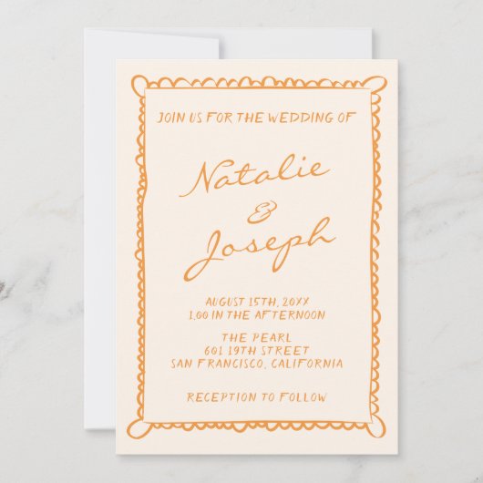 QR Code Handgeschriebene Pinstripes Foto Hochzeit Einladung (Vorderseite)