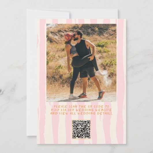 QR Code Handgeschriebene Pinstripes Foto Hochzeit Einladung (Rückseite)