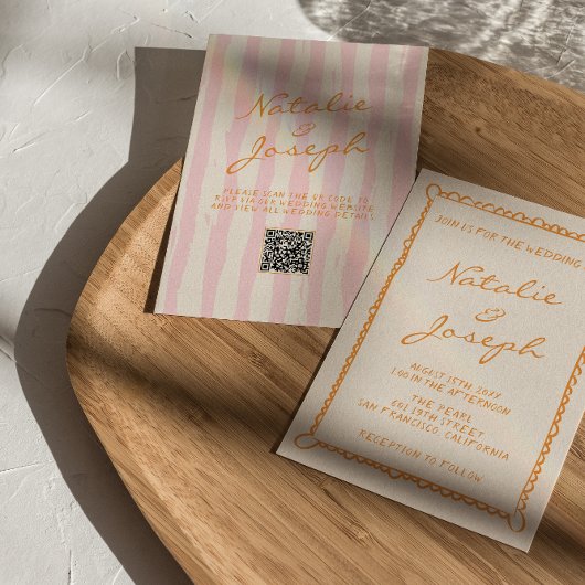 QR-Code handgeschriebene Pinstripes whimsical Hoch Einladung