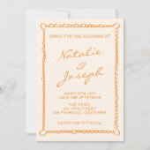 QR Code Handgeschriebene Pinstripes Whimsical Wedd Einladung (Vorderseite)