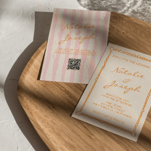 QR Code Handgeschriebene Pinstripes Whimsical Wedd Einladung
