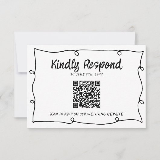 QR Code Handgeschriebene Retro-Rahmen Moderne Hoch RSVP Karte (Vorderseite)