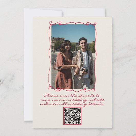 QR Code Handgeschriebener Retro-Spaß mit Foto Hoch Einladung (Rückseite)