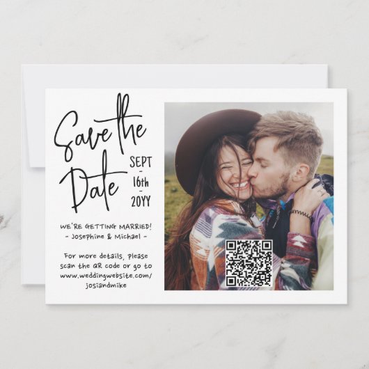 QR-Code Handgeschriebener Stil Lässig 2 Foto Hochz Save The Date (Vorderseite)