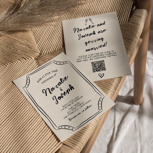 QR-Code Handgeschriebenes Skript Einzigartiges Qui Einladung