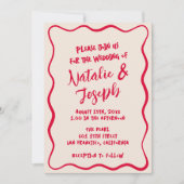 QR Code Handgeschriebenes whimsical Retro Bold Wed Einladung (Vorderseite)