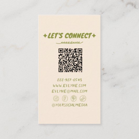 QR-Code Handgezeichnet Grünes Fett Retro Funky Flo Visitenkarte (Rückseite)