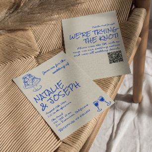 QR-Code Handgezeichnete blaue Kuchenbögen einzigar Einladung