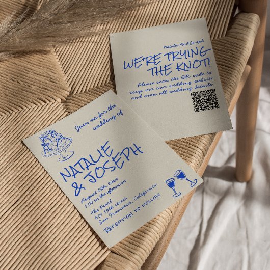 QR-Code Handgezeichnete blaue Kuchenbögen einzigar Einladung