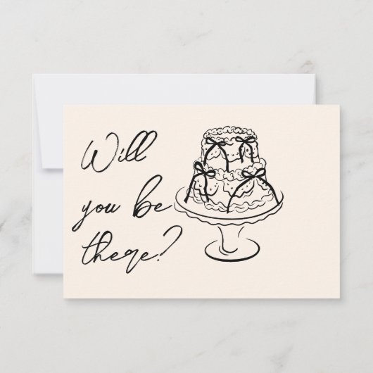 QR-Code Handgezeichnete Kuchen Blumen Hochzeit RSVP Karte (Rückseite)