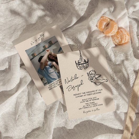 QR-Code Handgezeichnete Kupid-Foto-Hochzeit Einladung