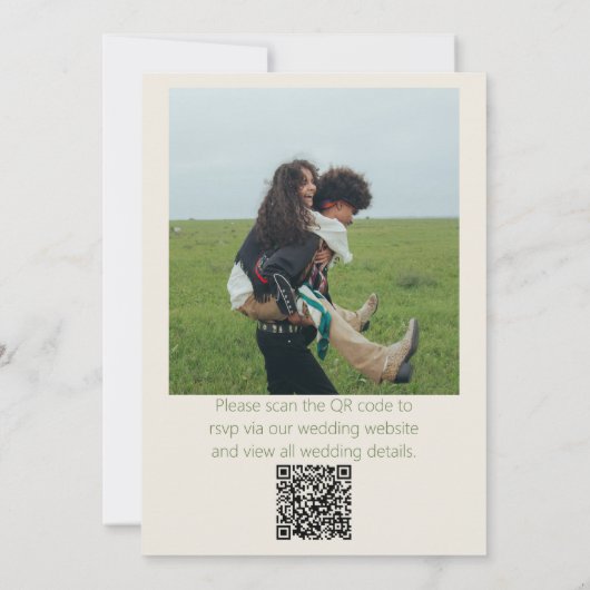 QR Code Handgezeichnetes farbiges Retro-Foto Hochz Einladung (Rückseite)