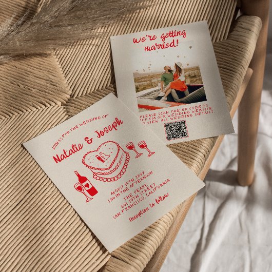 QR-Code Handgezeichnetes Rotes Quirky Cake Foto Ho Einladung
