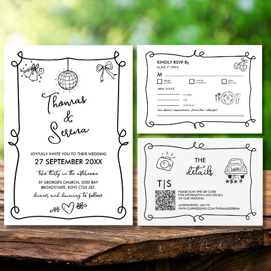 QR-Code Handgezogenes Doodle-UAWG-Ansprechen RSVP Karte