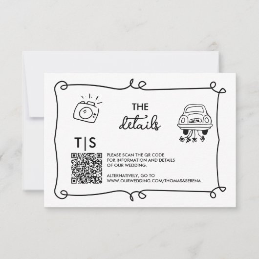 QR-Code Handgezogenes Doodle-UAWG-Ansprechen RSVP Karte (Vorderseite)